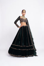 Deep green double-tier lehnga set