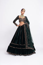 Deep green double-tier lehnga set