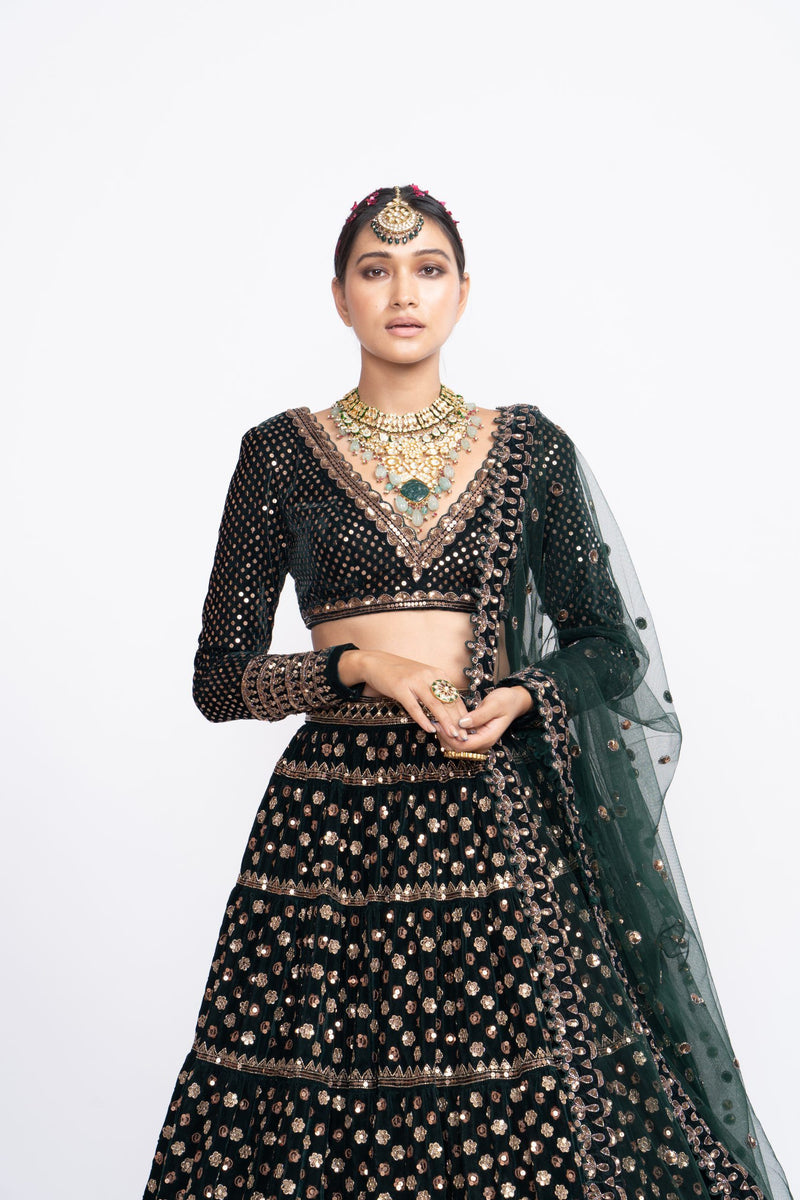 Deep green floral lehnga set