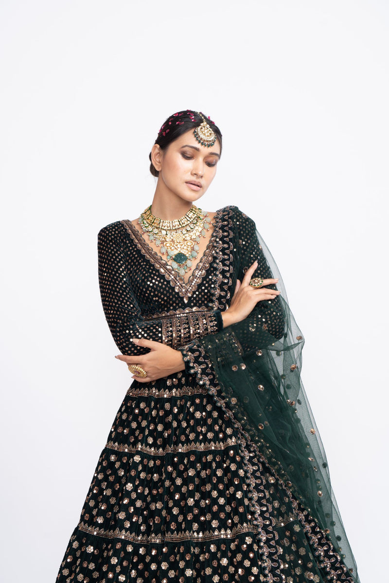 Deep green floral lehnga set