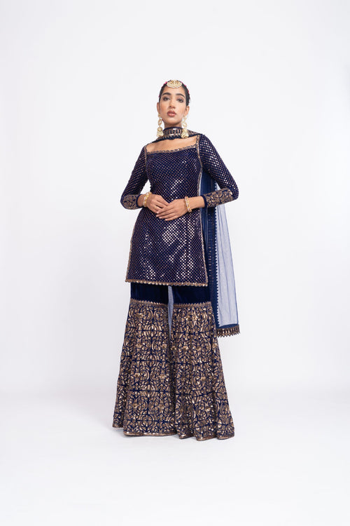 Navy blue kurta sharara set