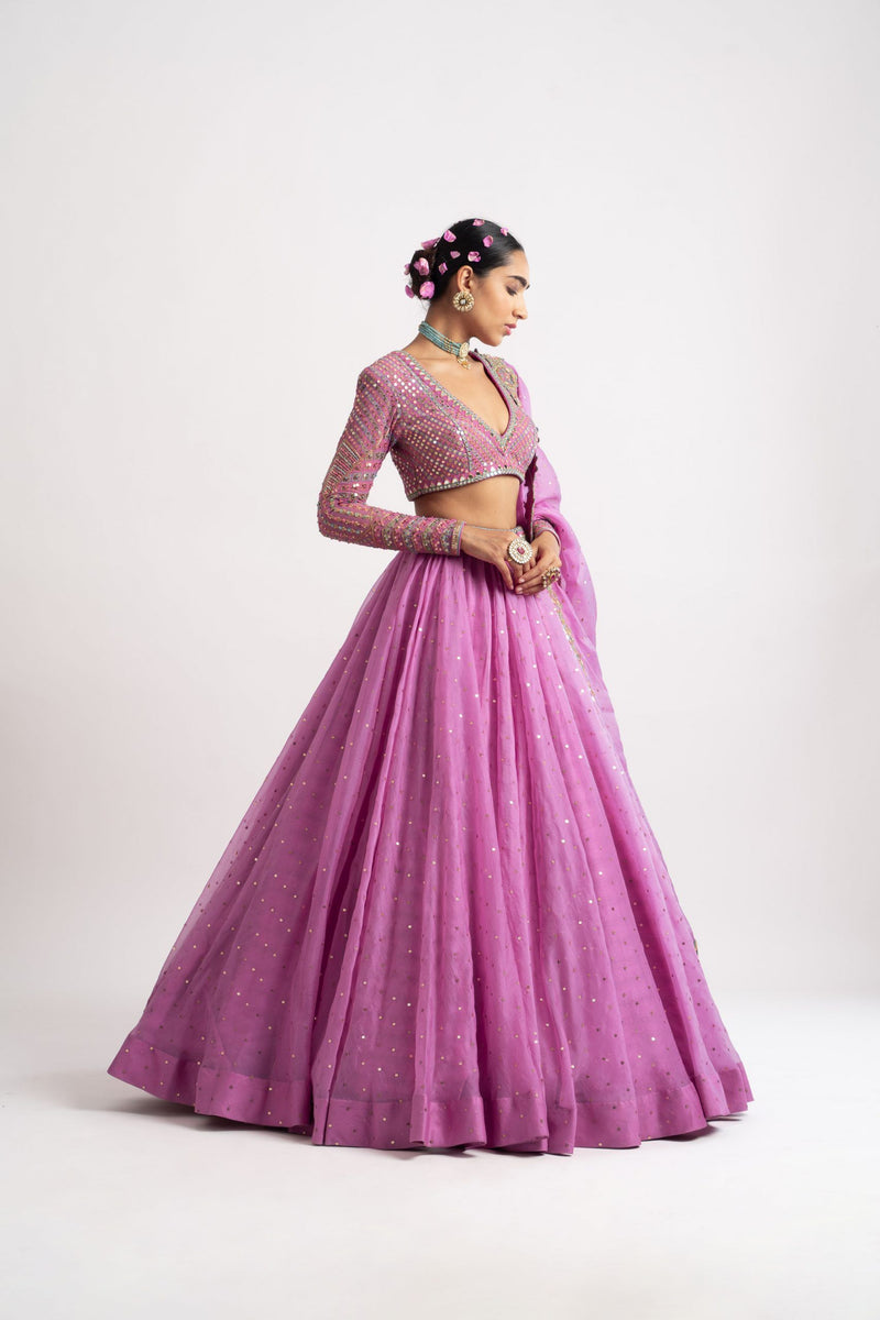 Dark Blush Silk Organza Lehenga Set