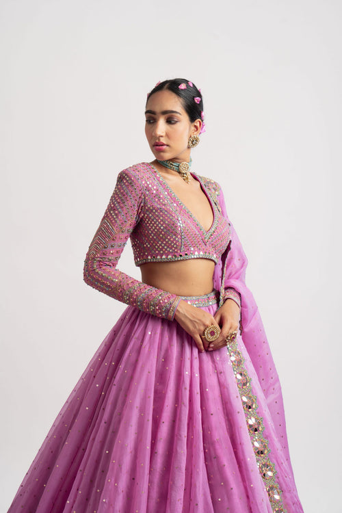 Dark Blush Silk Organza Lehenga Set