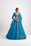 Firozi Silk Organza Heavy Dupatta Lehenga Set