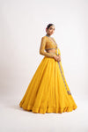 Yellow Silk Organza Lehenga Set