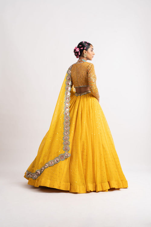 Yellow Silk Organza Lehenga Set