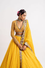 Yellow Silk Organza Lehenga Set