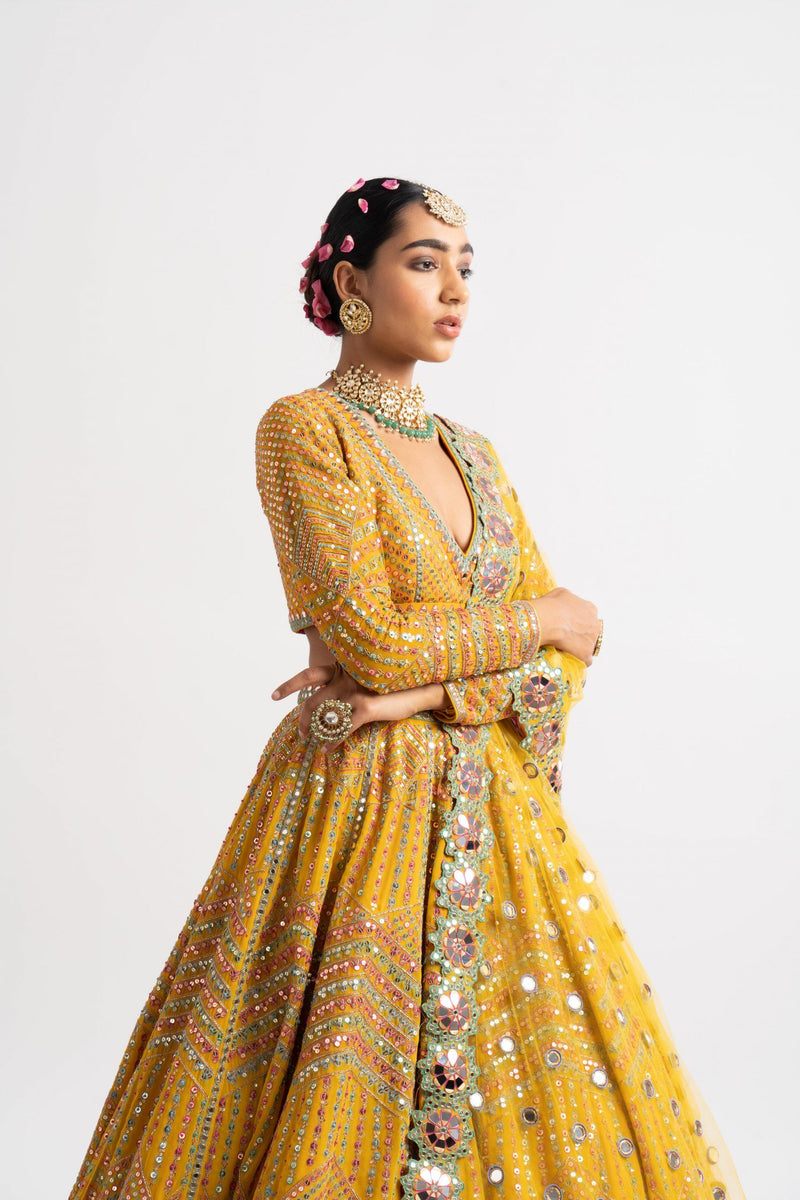 Yellow Heavy Multi Color Lehenga Set