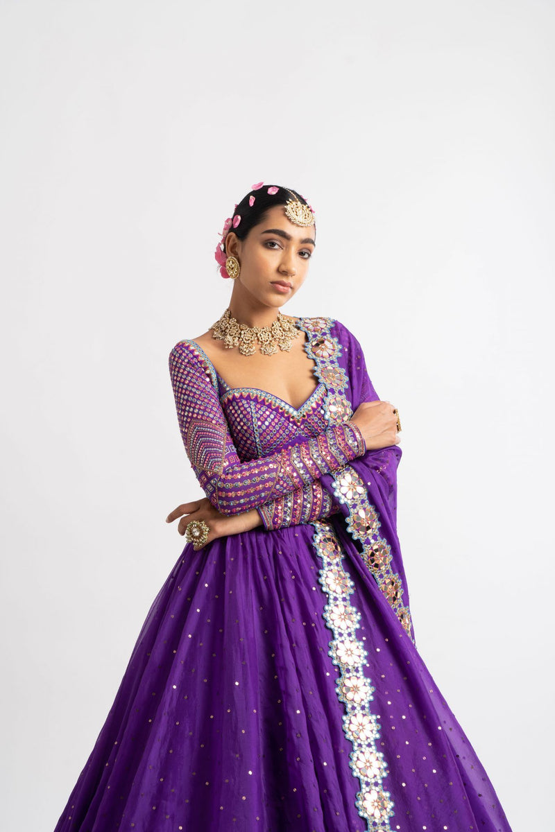 Purple Silk Organza Lehenga Set