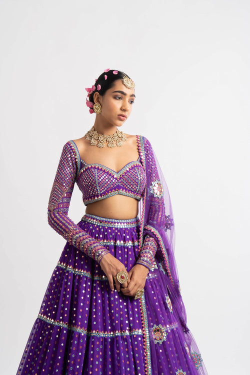 Purple Multi Tier Multi Color Lehenga Set