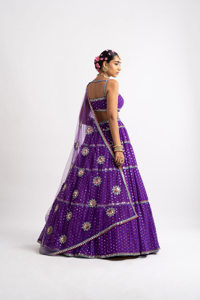 Purple Noodle Strap Multi Tier Lehenga Set