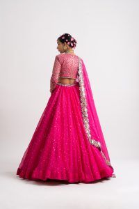 Fuschia Silk Organza Lehenga Set