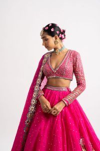 Fuschia Silk Organza Lehenga Set