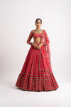 Deep Coral Single Tier Lehenga Set