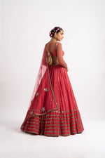 Deep Coral Single Tier Lehenga Set