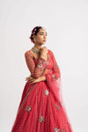 Deep Coral Single Tier Lehenga Set