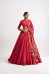 Deep Coral Silk Organza Heavy Dupatta Lehenga Set