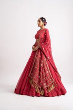 Deep Coral Silk Organza Heavy Dupatta Lehenga Set