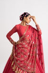 Deep Coral Silk Organza Heavy Dupatta Lehenga Set