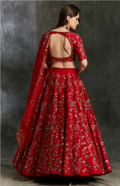 Red Floral Jaal Zari Lehenga Set