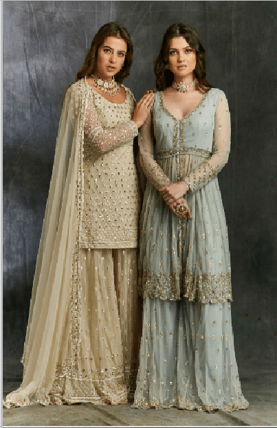 Off White Threadwork Kurta with Sharara